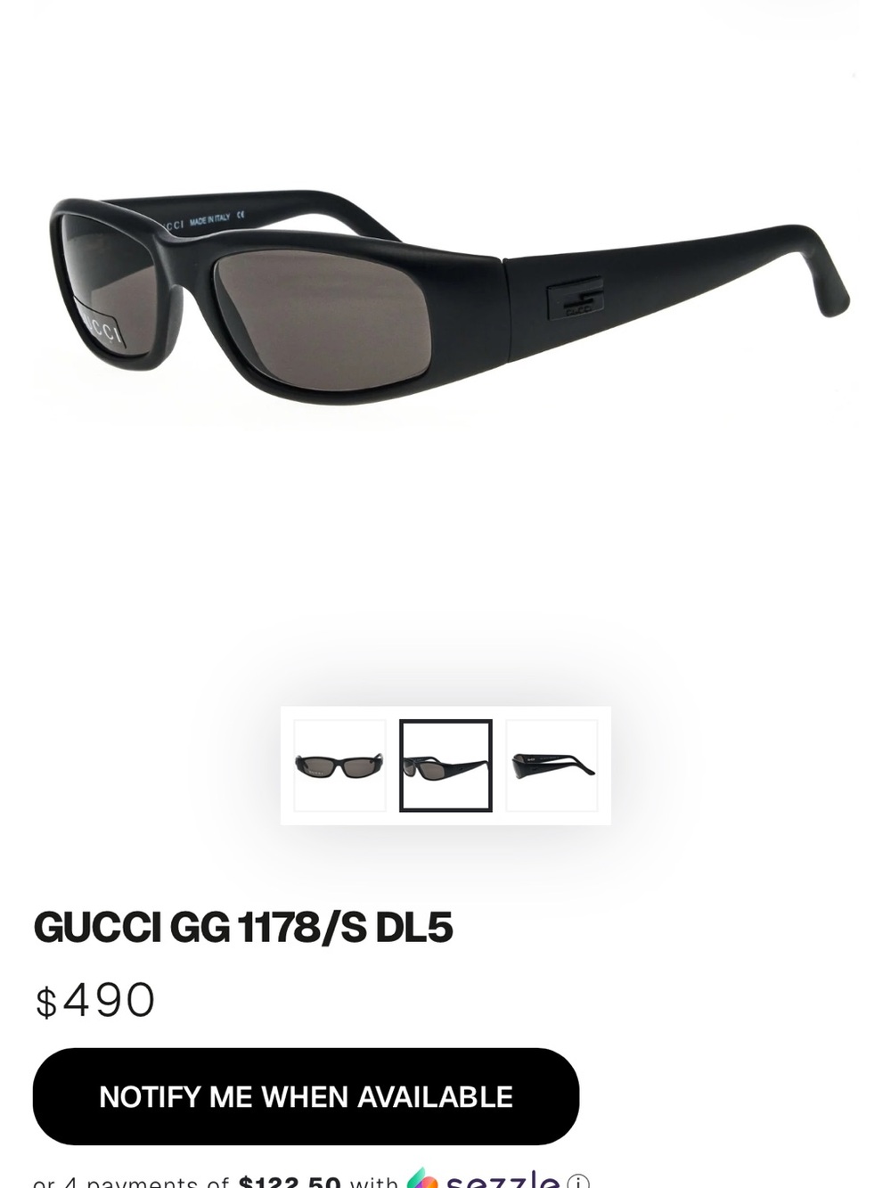 Gucci Black Men's Rectangular Sunglasses with Gray Lenses